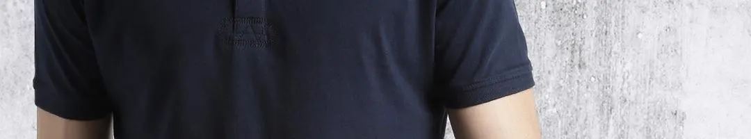 Time Travlr Men Navy Charcoal Grey Colourblocked Polo Pure Cotton T-shirt