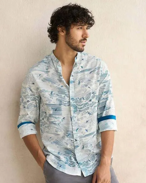 Men Printed Slim Fit Shirt with Full Sleeves