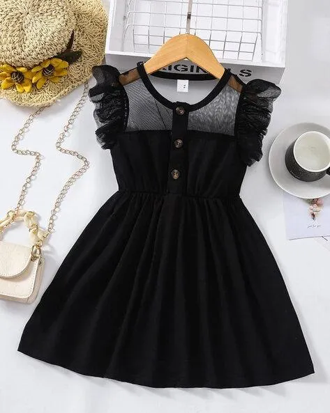 Round-Neck A-Line Dress with Frilled Detail