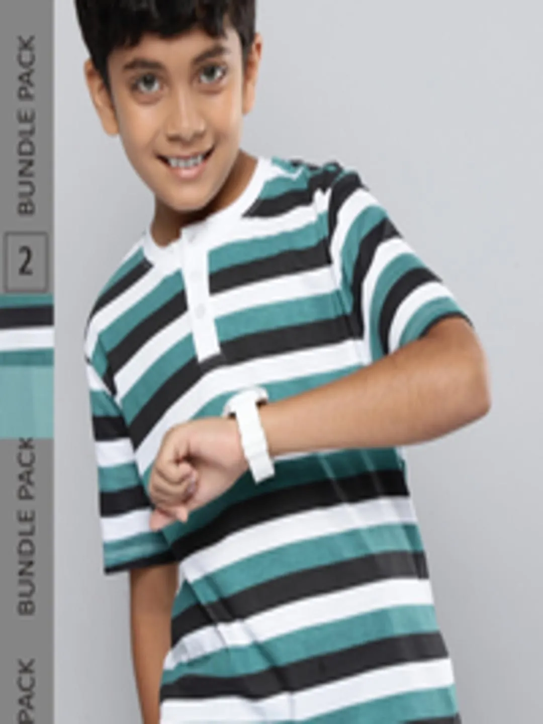 Boys Pack Of 2 Printed & Striped Knitted Pure Cotton T-shirts