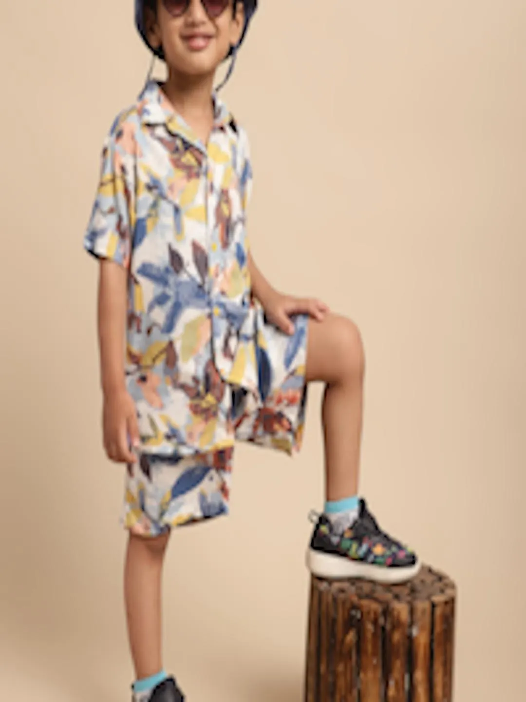 Boys Floral Printed Shirt with Shorts