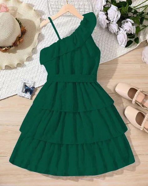 Girl One Shoulder Fit & Flare Dress