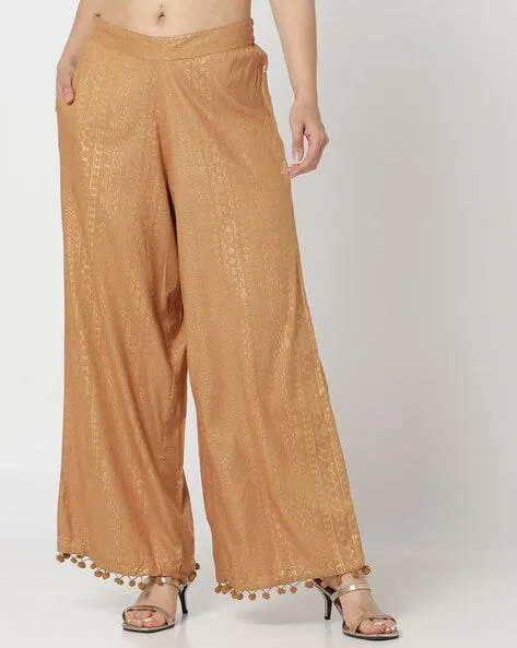 Geometric Print Palazzos with Pom-Pom Hems