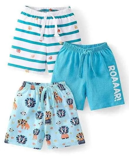 Babyhug Cotton Knit Shorts With Lion Print Pack of 3 - Multicolour