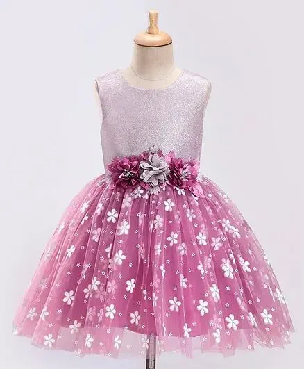 Mark & Mia Sleeveless Party Frock With Floral Corsage - Multicolor