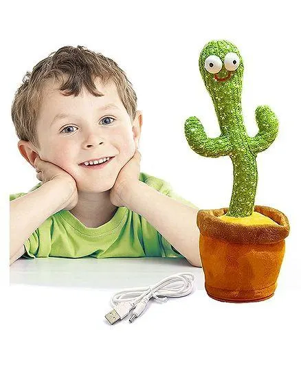 AKN TOYS Singing Talking Recording Dancing Cactus Toy - Green Brown