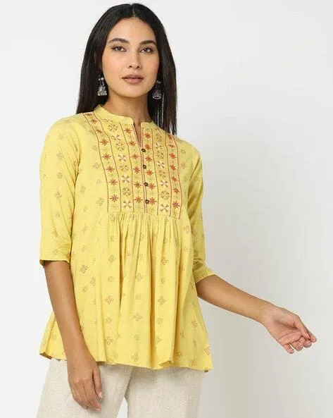 Embroidered Mandarin Collar Tunic
