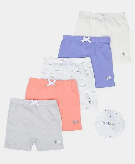 Mi Arcus Pack Of 5 Cotton Solid & Rainbow Printed Shorts - Multi Colour