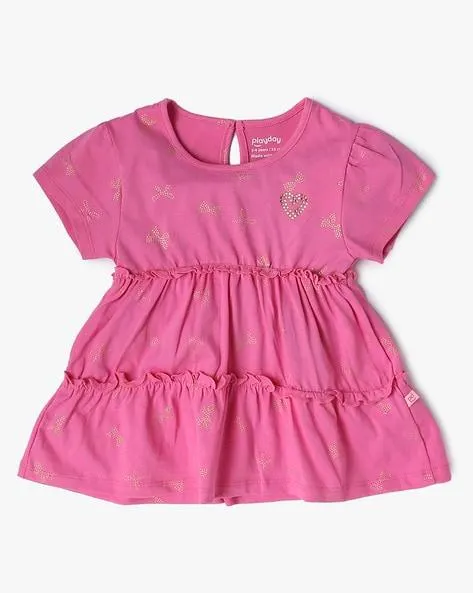 Printed Tiered Dress with Embellishments