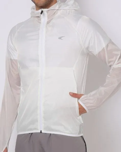 Hooded Running Jacket with Raglan Sleeves