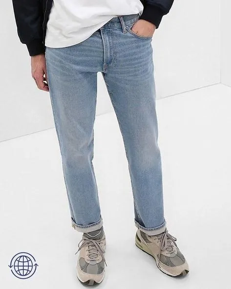 Mid-Wash Straight Fit Jeans