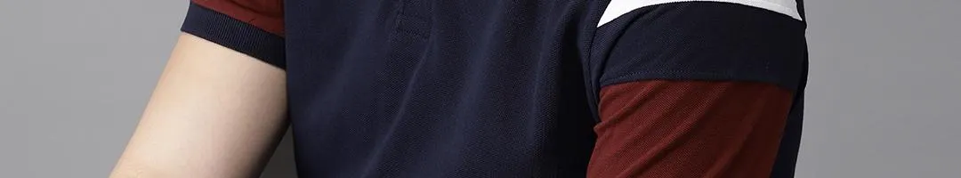 HERENOW Men Navy Polo Collar Cotton Pure Cotton T-shirt