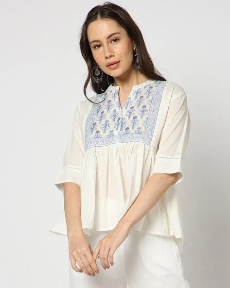 Women Flared Kurti with Printed Yoke