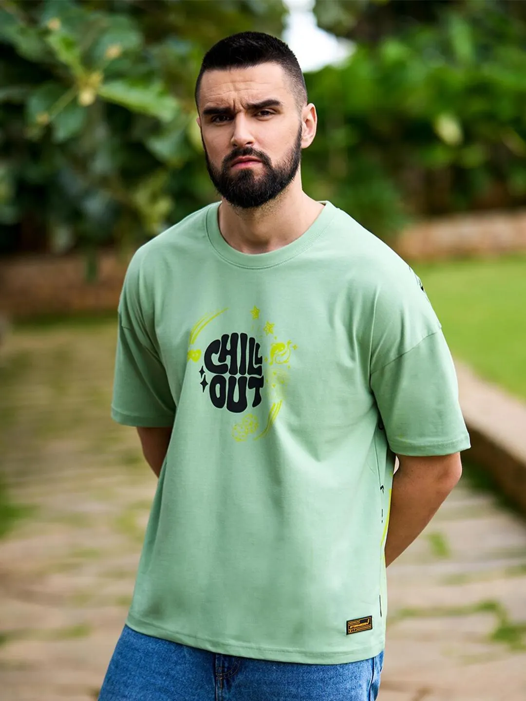 Graphic Printed Drop-Shoulder Sleeves Oversized Pure Cotton Casual T-Shirt