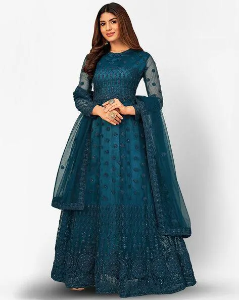 Embroidered 3-Piece Semi-Stitched Anarkali Dress Material