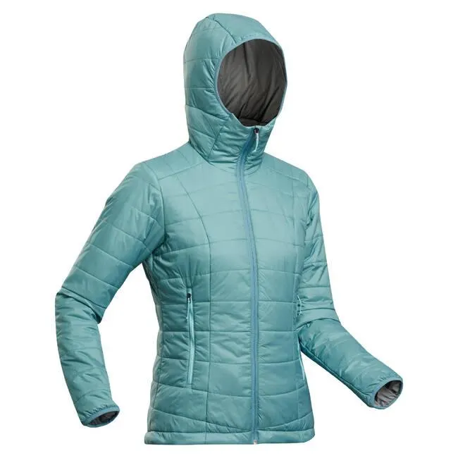Women Puffer Jacket for Trekking - MT100 -5°C Blue Grey