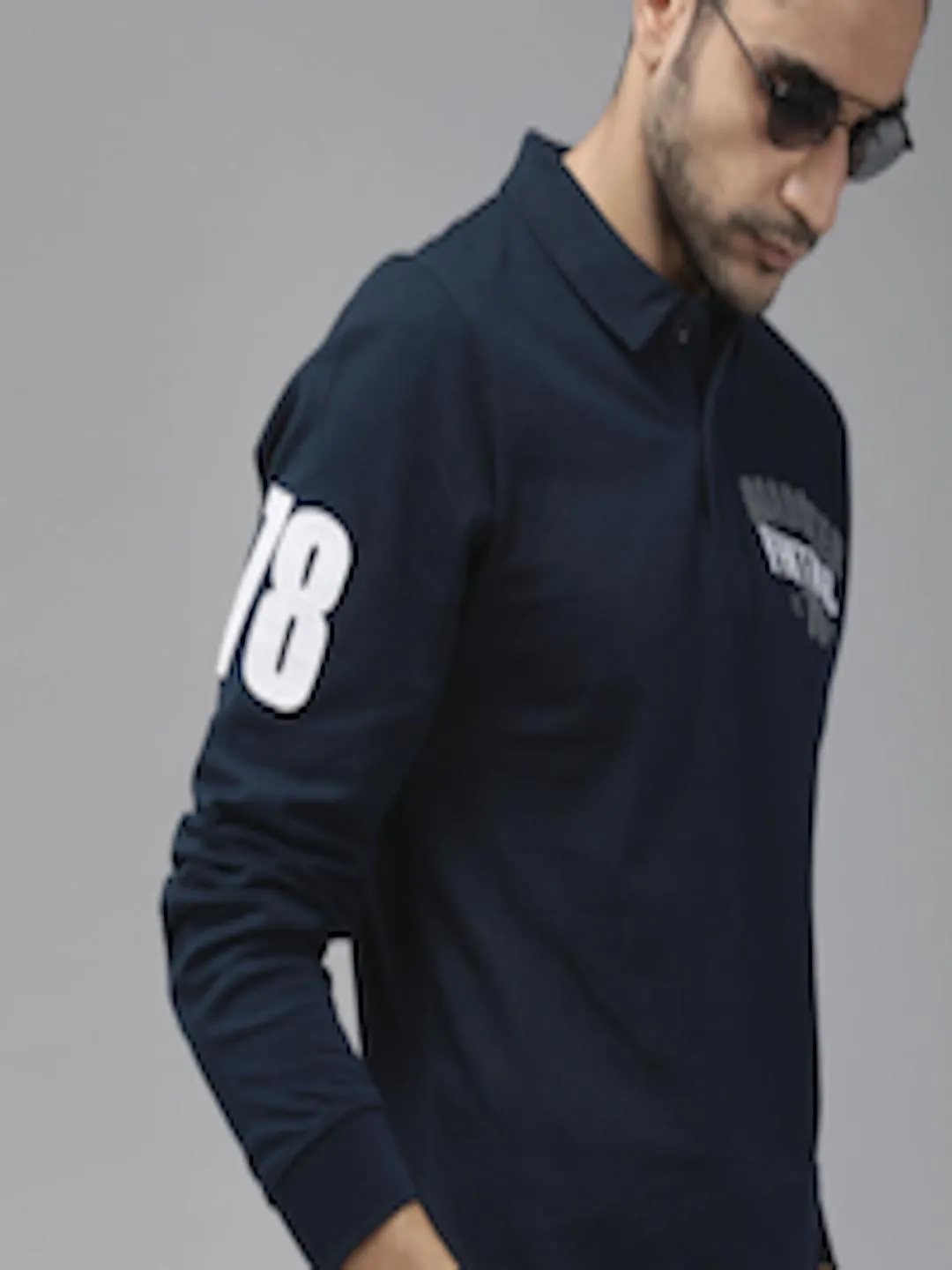 The Lifestyle Co Men Navy Blue Solid Embroidered Polo Pure Cotton T-shirt