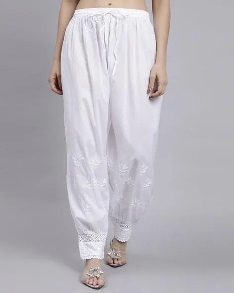 Women Embroidered Salwar with Elasticated Drawstring Waist