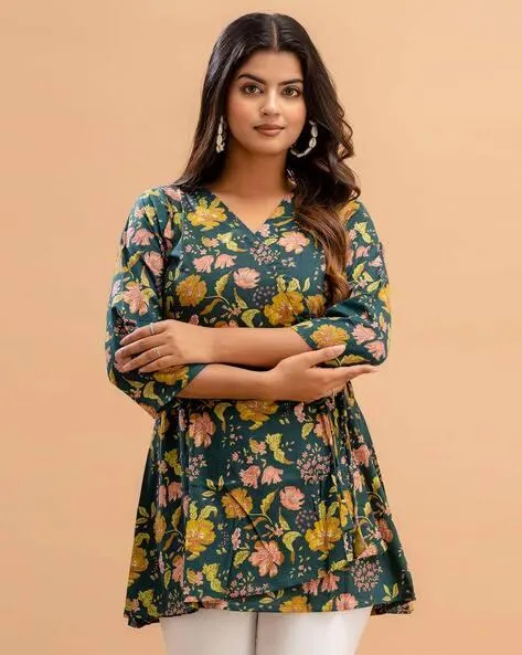 Floral Print Angrakha Kurti