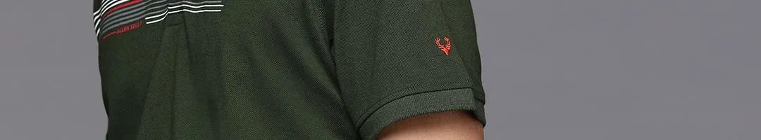 Men Olive Green Striped Detail Polo Collar T-shirt