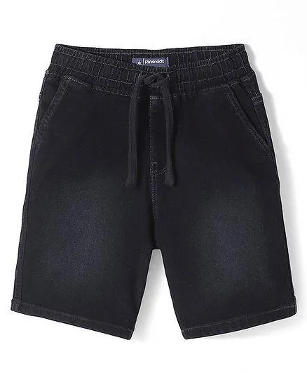 Pine Kids Cotton Elastane Above Knee Length Washed Denim Shorts - Black