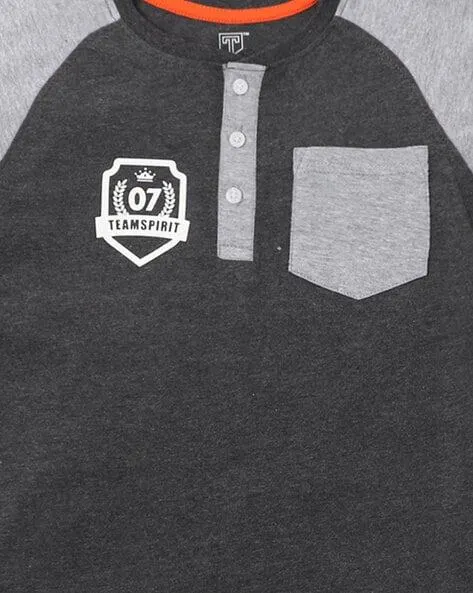 Colourblock Henley T-shirt with Raglan Sleeves