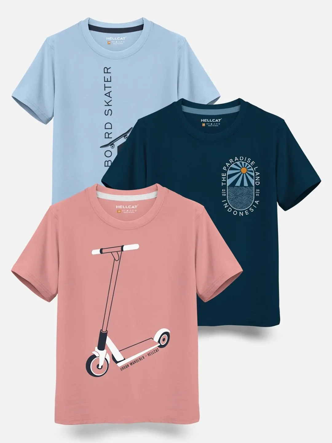 Boys Pack Of 3 Printed Cotton T-shirt