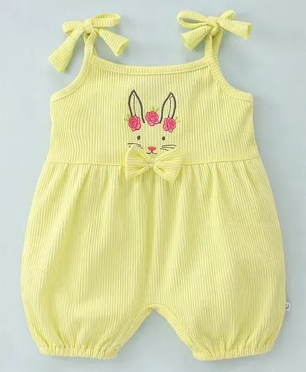 Wonderchild Sleeveless Kitty Face Embroidered Romper - Lemon Yellow