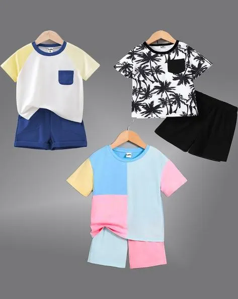 Pack Of 3 Graphic Print T-Shirt & Shorts Set