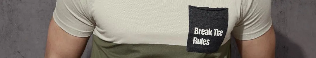 Men Beige Colourblocked Raw Edge T-shirt