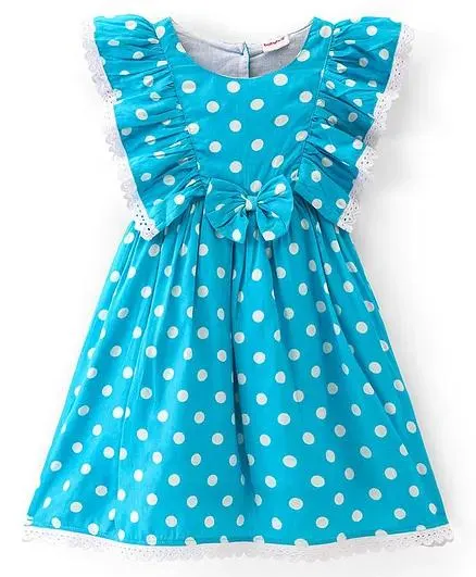 Babyhug Rayon Woven Sleeveless Frock Polka Dot Print - Blue