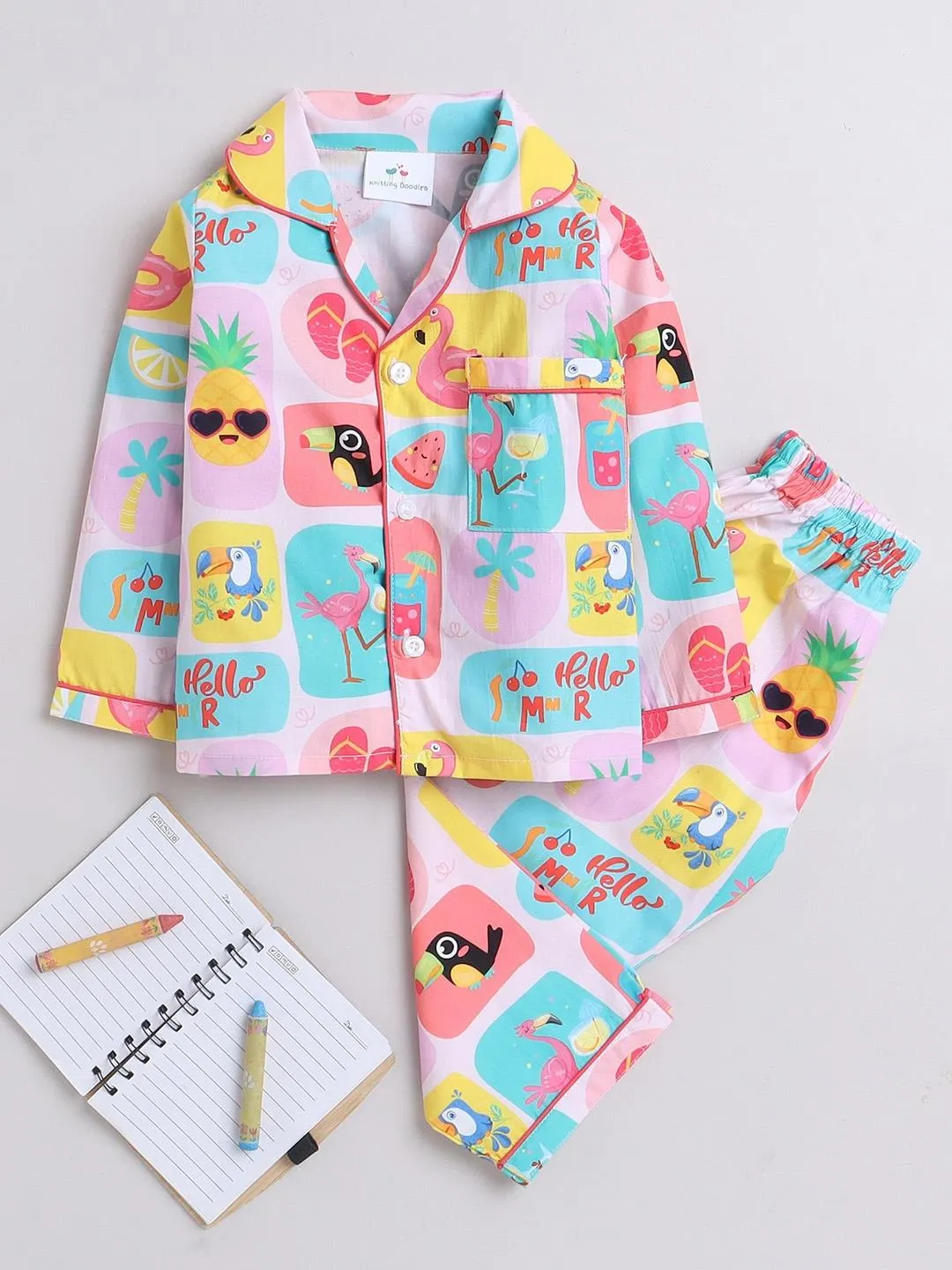 Girls Conversational Printed Pure Cotton Night Suit
