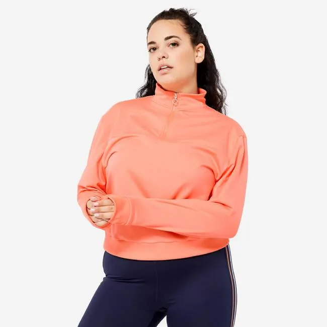 Women Sweatshirt Half-Zip - Coral