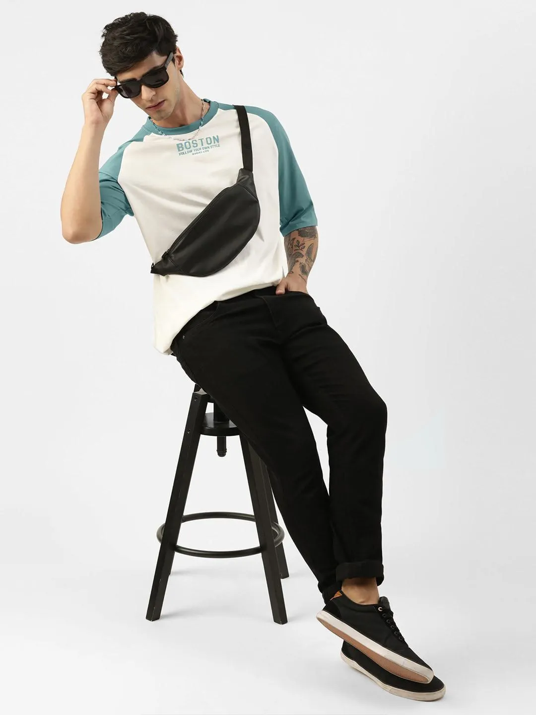 Colourblocked Raglan Sleeves Pure Cotton T-Shirt