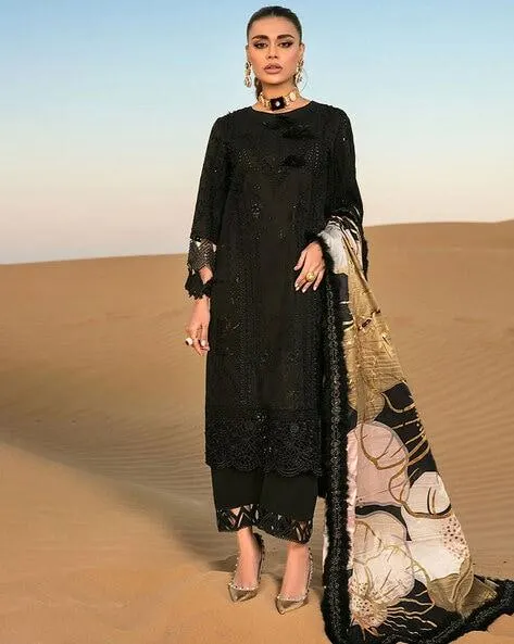 Women Embellished Semi-Stitched Straight Dress Material