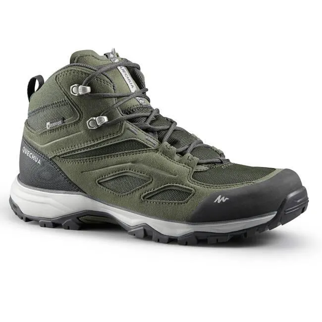 Men Mid Ankle Waterproof Hiking Shoes with Non-Slip Outsole Khaki - MH100