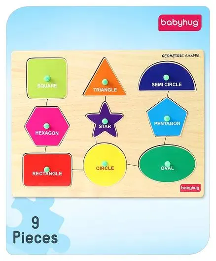 Babyhug Wooden Shapes Puzzle Multicolour - 9 Pieces