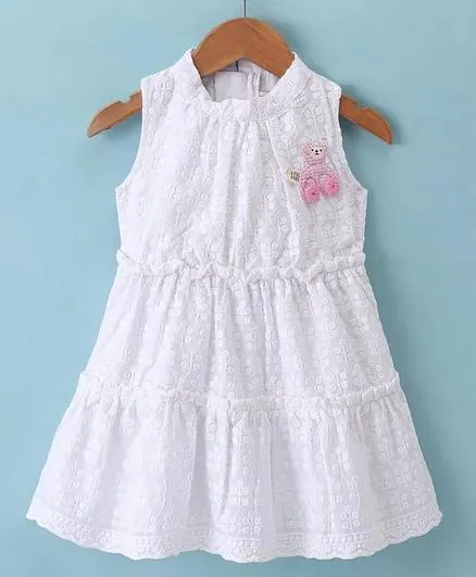 Enfance Core Cotton Sleeveless Floral Embroidered Dress - Off White