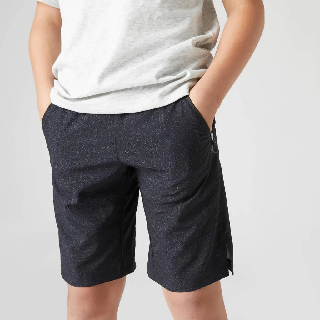 Boys Breathable Synthetic Shorts W500 - Black Print