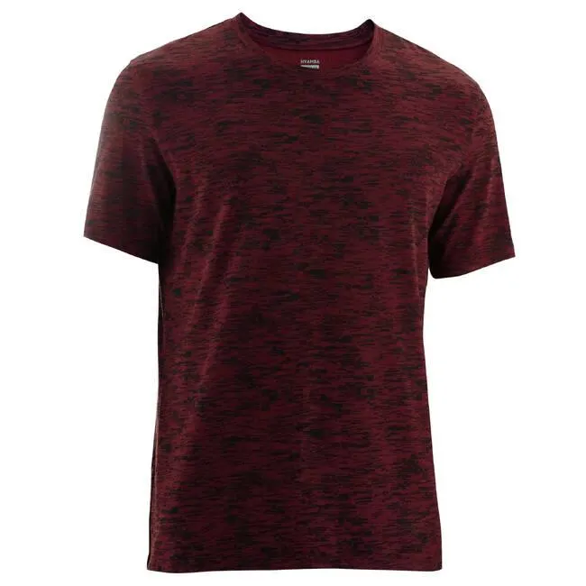 Men Tshirt For Gym Poly-Cotton 500- Burgundy Print
