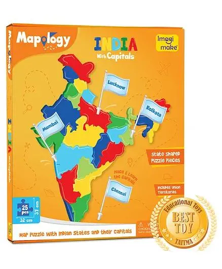 Imagi Make Mapology India With Capitals Jigsaw Puzzle Multi Color - 25 pieces