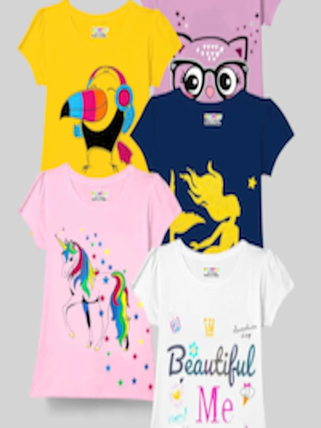 Girls Pack 5 Printed Cotton Regular T-shirt