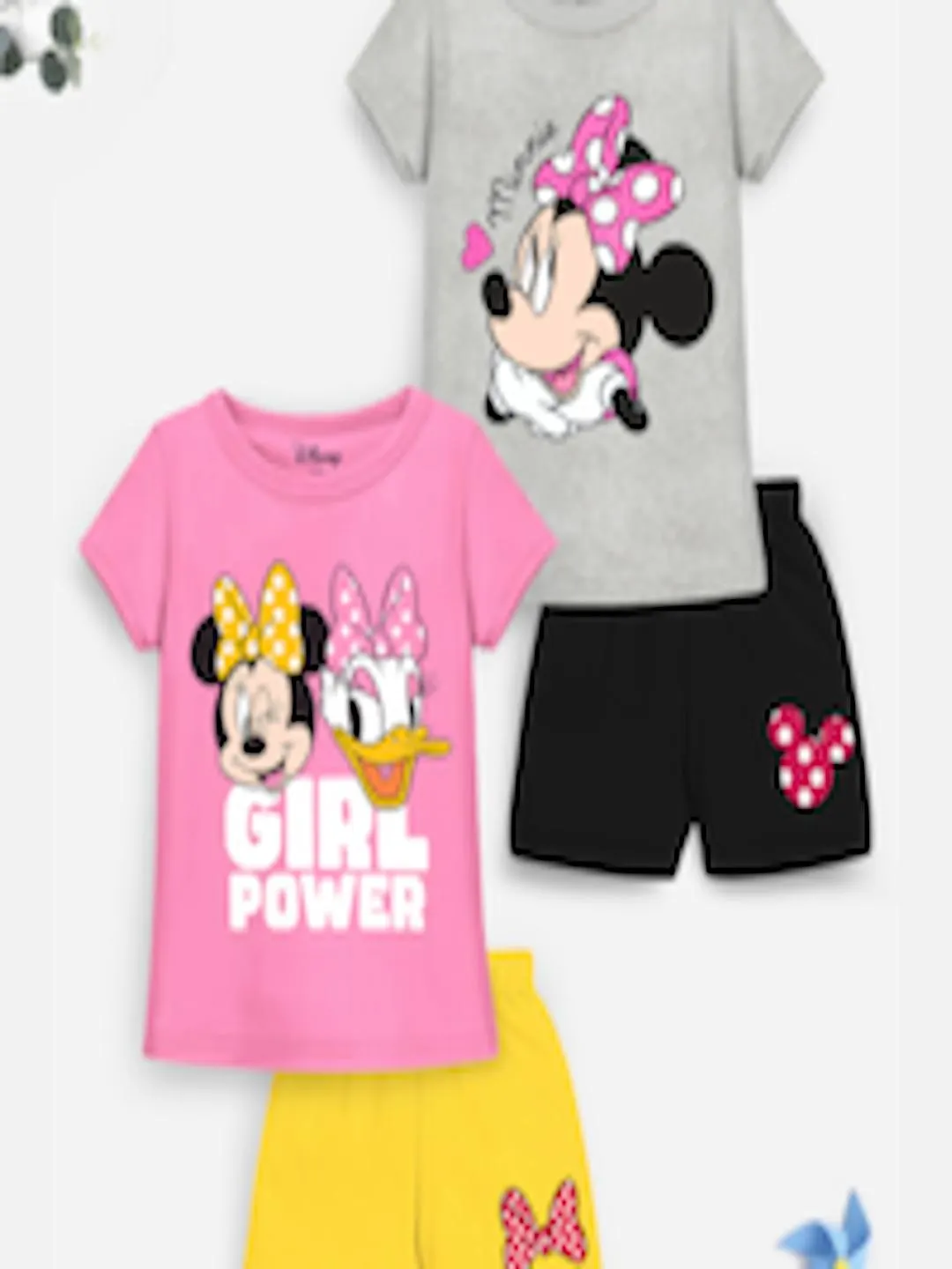 Girls Pack Of 2 Minnie & Daisy Duck Printed T-shirt with Shorts Clothing Set
