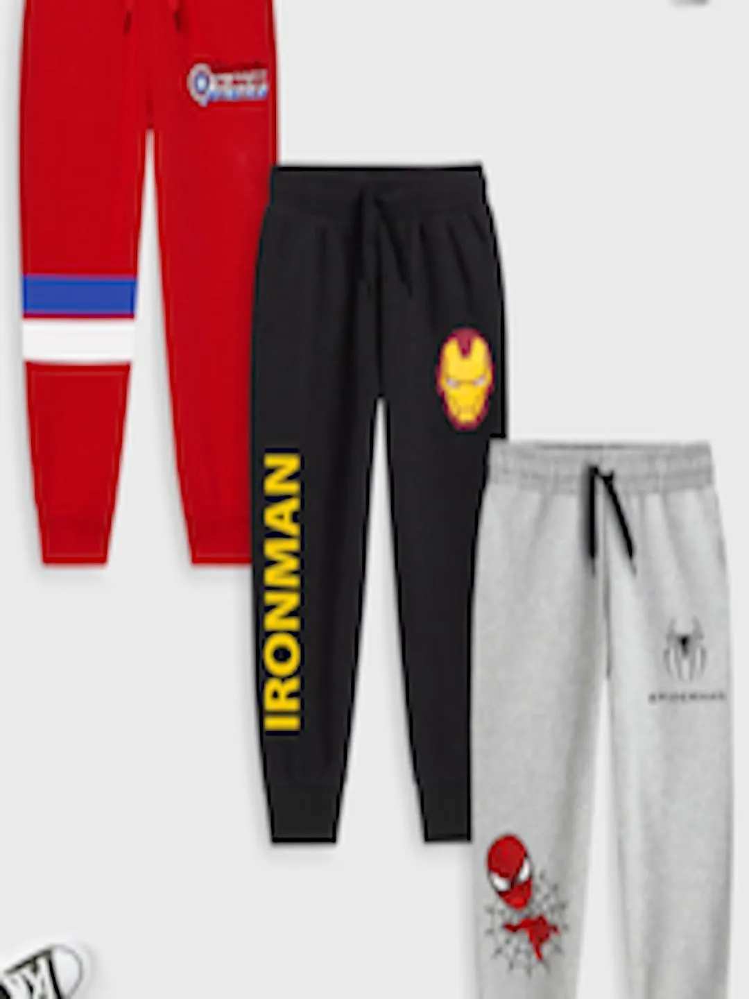 Boys Pack of 3 Red & Black Cotton Printed Track Pants