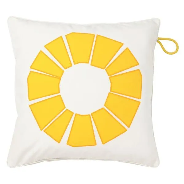 Cushion cover, in/outdoor, white/yellow,