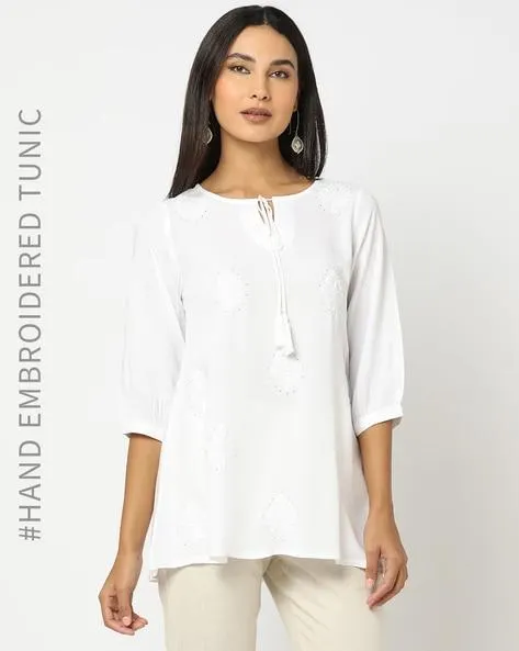 Chikankari Embroidered Relaxed Fit A-Line Tunic