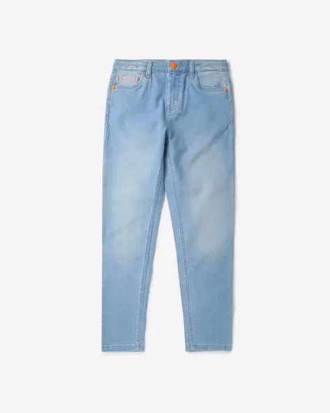 Boys Light-Wash Cotton Regular Fit Jeans
