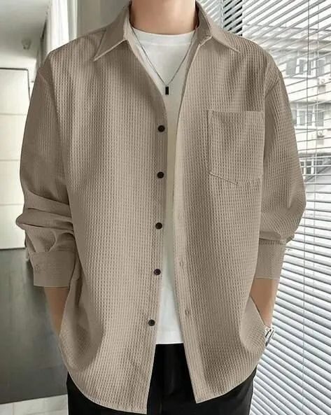 Spread-Collar Shirt with Patch Pocket