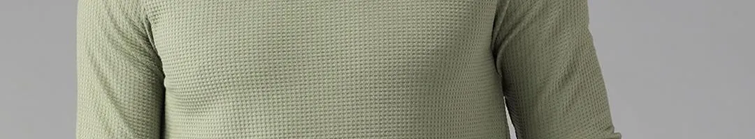 The Lifestyle Co Men Green Waffle Texture T-shirt