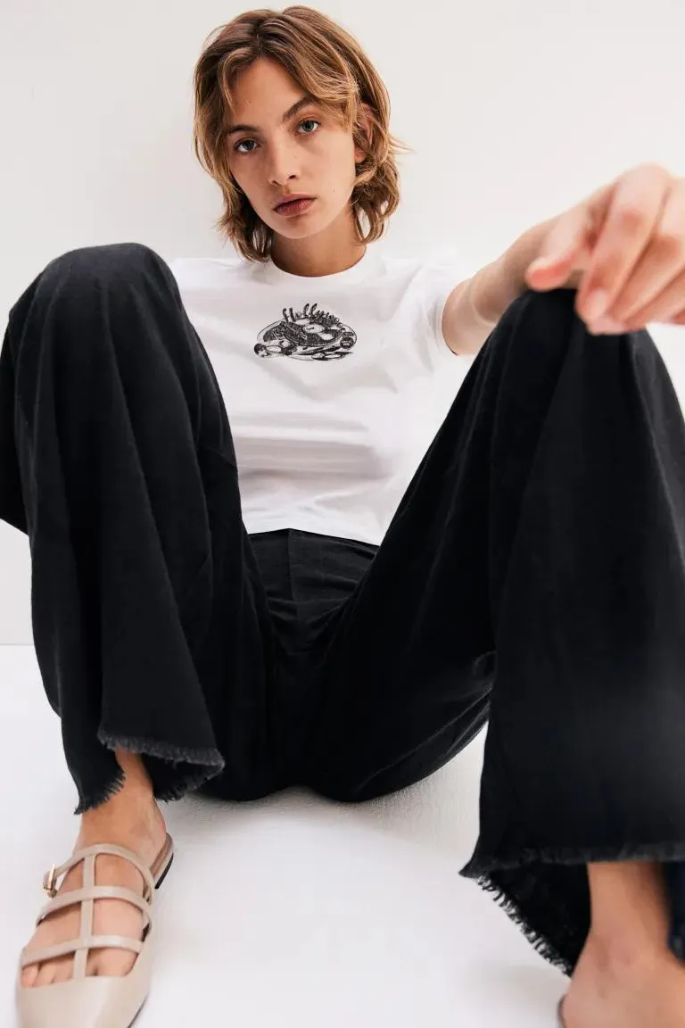 Frayed-edge linen-blend trousers